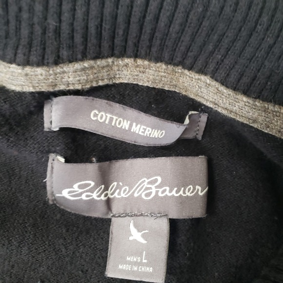 Eddie Bauer Mens Black Cotton Merino Wool 1/4 Zip Sweater L Minimalist Outdoor - Picture 4 of 5